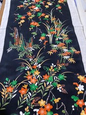 @scraps fabric,  Japanese kimono silk fabric / white base, dark blue C63