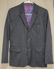 TED BAKER Blazer Boy's 14 Black with Gray Pick Stitching Wool Blend