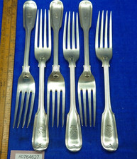 Elkington Fiddle Thread 1867 Set 6 Table Forks Crest Lion Crown Victorian  :425
