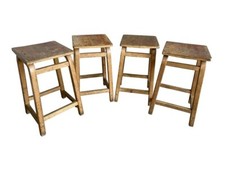 Set of 4 Old Sturdy Wooden Waxed Chairs - Dining / Office Chair / Desk Chair 