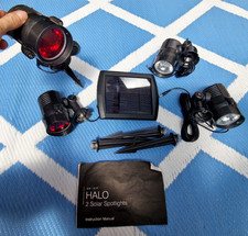 Halo ' 4 Solar Led Spotlights Cast Aluminium Sytem ' Van Life Garden New ***