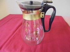 RETRO JAJ PYREX GLASS GOLD GILT DECORATED LIDDDED COFFEE JUG CARAFFE 2 PINT