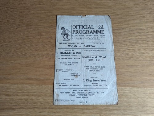 1946 wigan barrow - wigan, v