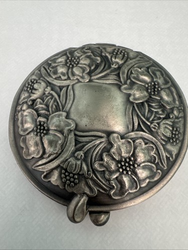 Vintage pewter floral compact - pewter,