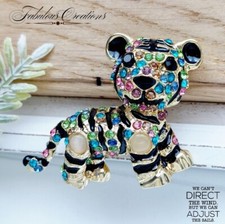 Crystal Tiger Brooch Gold tone