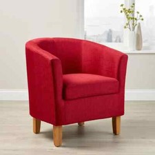 Red Fabric Tub Chair Armchair with Wood Legs Modern Living Room Accent