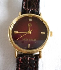 Vintage Louis Picard Ladies Watch Leather Strap Red Face