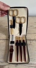 Etienne Aigner Pfeilring Solingen Manicure Set Gold Plated Leather Case UNUSED
