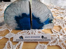 Teal Blue Agate Bookends Geniune Heavy Duty Natural Stone Elegant Pair Gift Foss