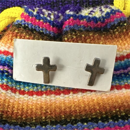 Silver cross stud earrings - silver,