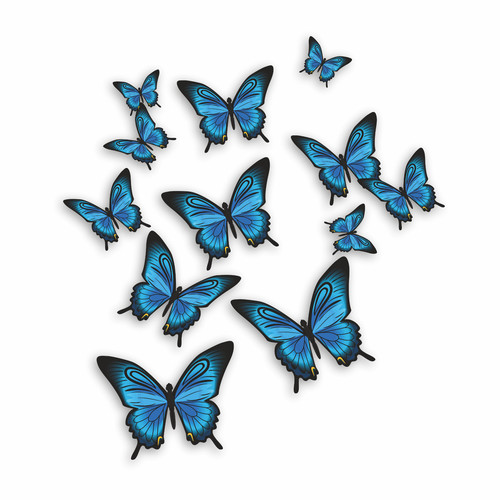 X12 blue butterfly - butterfly, stickers