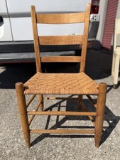 ANTIQUE OAK LADDER BACK WOVEN RUSH SEAT CHAIR
