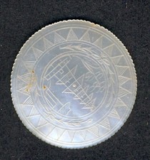 Antique Chinese Engraved Mother of Pearl Gambling Token 2.7mm Diameter
