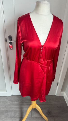 Zara red satin wrap mini - red, dress