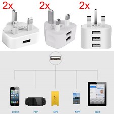 2pc 3Pin UK Mains Wall USB