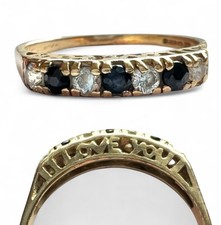 9ct Gold Ring Sapphire Cubic Zirconia I Love You Hallmarked Vintage Size M 1/2