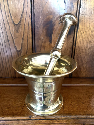Antique brass pestle mortar - pestle,