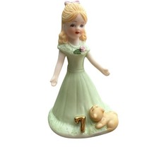 cake topper 1981 Enesco Growing Up Birthday Girl 7 Years Bisque Figurine Blonde