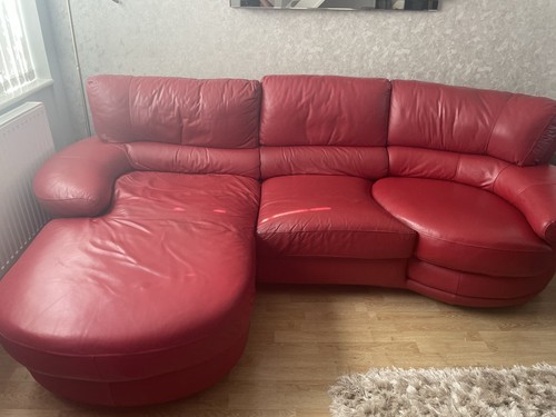 Dfs red leather chaise - red, lounge