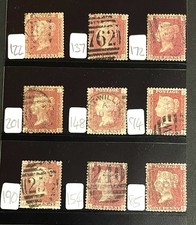 Sg43 1d Penny Red Stamps x9 on a Stock Card All Different Plate Numbers (1844)