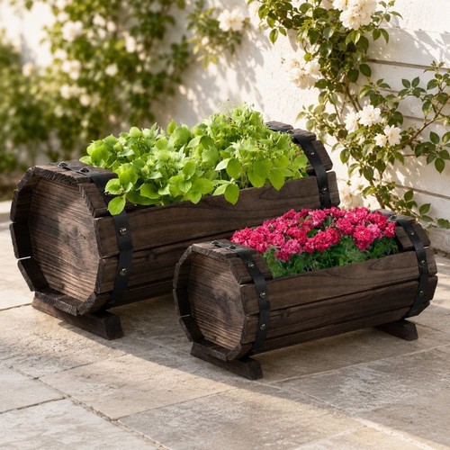 Rustic wooden raised planter - wooden,