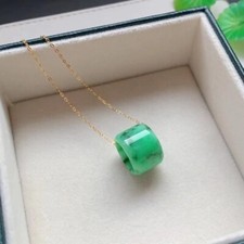 Natural Jade A Green Pendant Necklace  Round Donut Women Men Ston 18k Gold AAAAA