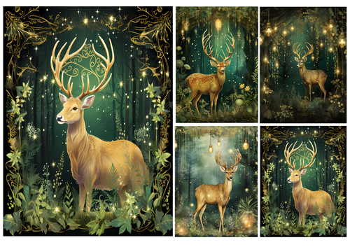 Vintage forest deer 2x - forest,
