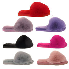 Girls Furry Sliders Children Fluffy Faux Fur Slippers Mules Kids Flip Flop Sizes