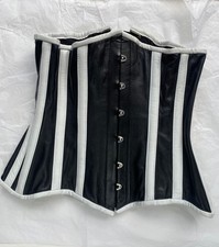 Black And White Leatherotics Real Leather Corset Underbust M/S, 24 inch