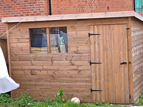 Wooden pent roof garden - garden, shed