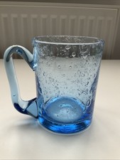 Vintage Blue Biot Bubble Glass Beer Mug/Tankard, 10.5 cm Tall x 8 cm Diameter