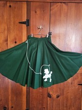 Vtg Green French Poodle Skirt White Dog novelty Felt Fabric Circle Small