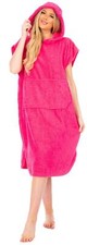 Ladies Pink Changing Robe 100% Cotton Hooded with pocket Poncho Towel Swim Surf