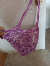 HANDMADE CROCHET STRING SHOPPING MARKET BAG BRAND NEW PURPLE MIX 100% COTTON