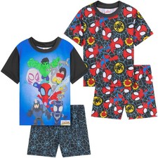 Marvel Boys Spidey 2 Pack Short Pyjama Set PJ Crew T-Shirt Loungwear Nightwear