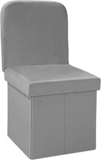 Folding Storage Ottoman Chair w/ Seat Back & Removable Lid Grey 38x38x72cm