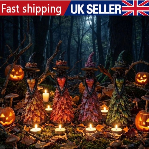 1pc autumn witch figurine - figurine, leaf