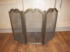 Vintage Brass Folding 3 Panel Fire Screen Large Spark Guard Arch Protector