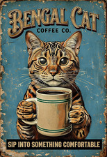 Bengal Cat Coffee Co Metal Sign, Bengal Cat Plaque, Coffee Sign