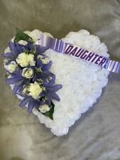 LILAC & WHITE ARTIFICIAL SILK FUNERAL HEART TRIBUTE WREATH MEMORIAL FLOWERS MUM