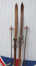 NIPPLE TIPS BEAR TRAP BRINDINGS ANTIQUE VINTAGE WOODEN SKIS MOUNTAIN POLES 181cm