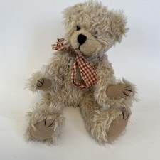 Heartfelt Collectibles Beige Plush Teddy Bear Vintage 1999 Tartan Bow 10in