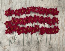 CHRISTMAS Red Velvet Poinsettia Flower Pick Stem- Job Lot Of 38