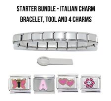 Italian charm BUNDLE offer - 18 link Shiny bracelet, charm tool + 4 pink charms