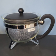 BODUM Chambord Large Glass Tea Pot 1.5L Clear/Black Silver Metal Base