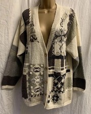 Vintage Wool Mix Patchwork Embroidered Knit Size M L Cardigan Button Cottage Top