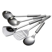 Set of 5 Stainless Steel Kitchen Utensil Set Turner Masher Spoon Cooking Tools