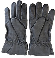 Austrian Army Combat Military Black Leather Gloves with Wrist Strap White Lining