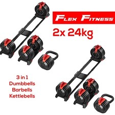 Adjustable 3 in 1 Dumbbells Weights Pair Set, 48kg (24kg x 2), Home Gym Workout