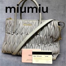 Miu Miu Matelasse Shoulder Bag Gray Leather 2-Way Handbag Excellent Condition